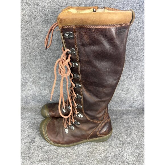Keen Boots Womens Size 7.5 Brown Leather Lace Up Knee High Side Zip 5407-CMBG - Picture 1 of 7